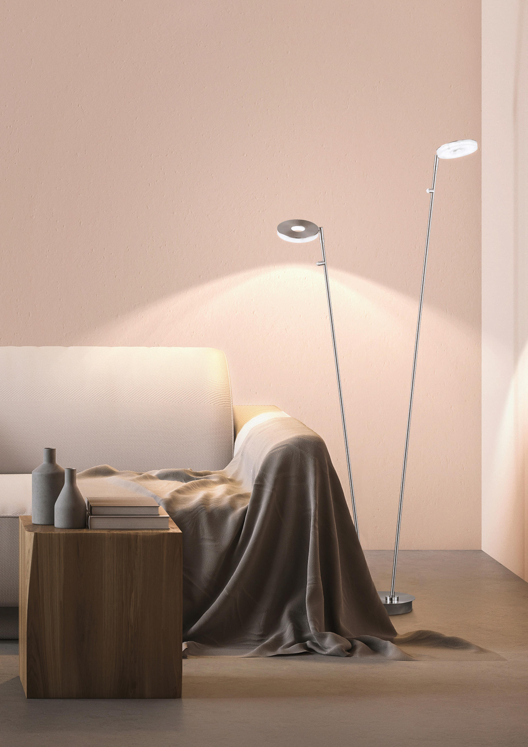 STOJACÍ LED SVÍTIDLO, 22/135 cm  - barvy chromu/barvy niklu, Design, kov (22/135cm) - Fischer & Honsel