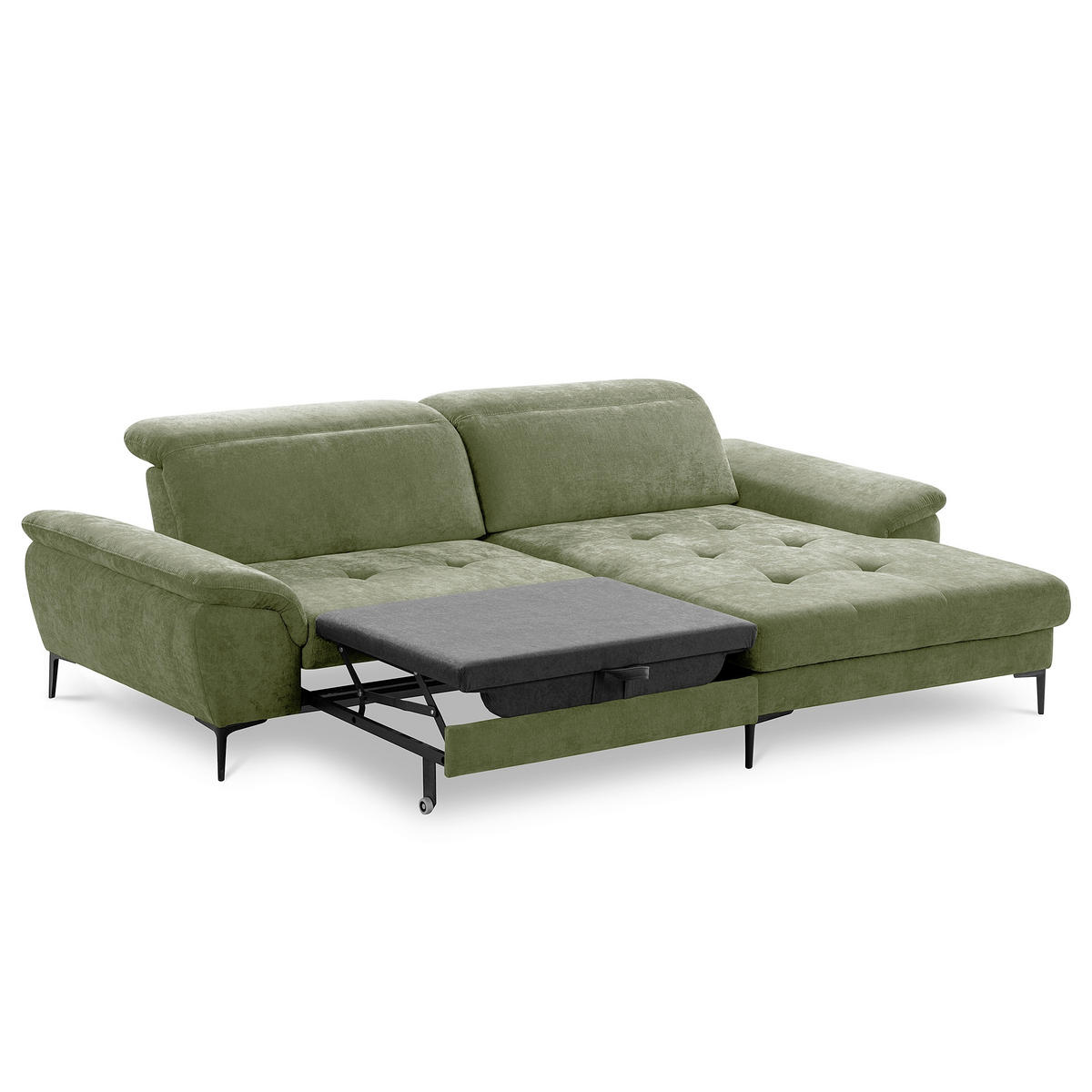 ECKSOFA  Webstoff Grün  - Schwarz/Grün, Design, Textil/Metall (268/195cm) - Livetastic