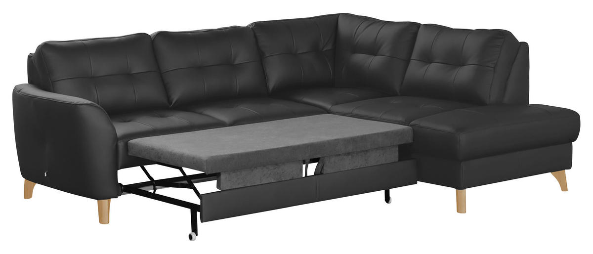 ECKSOFA in Lederlook Echtleder Schwarz  - Buchefarben/Schwarz, Design, Leder/Holz (236/190cm) - Livetastic