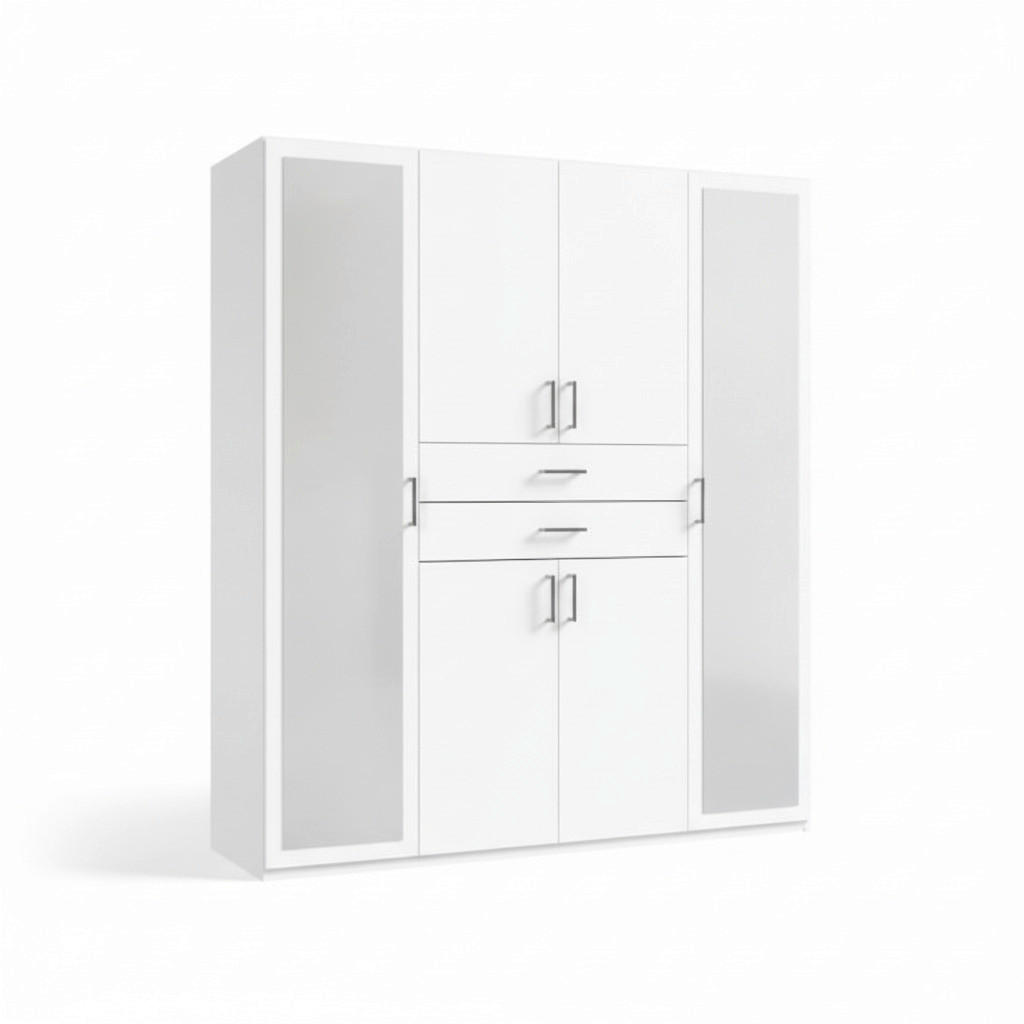 KLEIDERSCHRANK 180/208/85 cm,  in Weiß, 6 Tür(en)  - Schwarz/Weiß, MODERN, Glas/Holz (180/208/85cm) - P & B