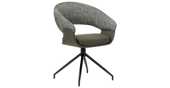ARMLEHNSTUHL  automatische Rückholfunktion, Sitzfläche 360° drehbar Mikrofaser, Webstoff  - Schwarz/Weiß, Design, Textil/Metall (60/83/62cm) - Novel