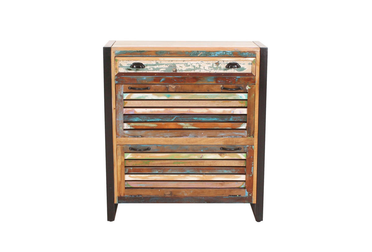 SCHUHSCHRANK Altholz massiv Multicolor, Schwarz  - Multicolor/Schwarz, Design, Holz/Metall (85/96/35cm) - MID.YOU