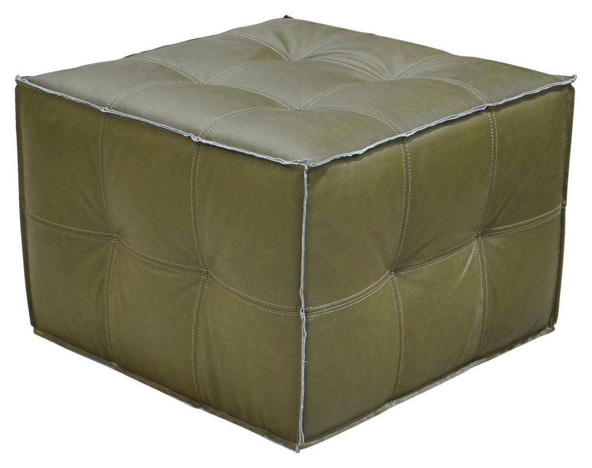 HOCKER in Holz, Leder Grün  - Schwarz/Grün, LIFESTYLE, Leder/Holz (65/44/65cm) - Landscape