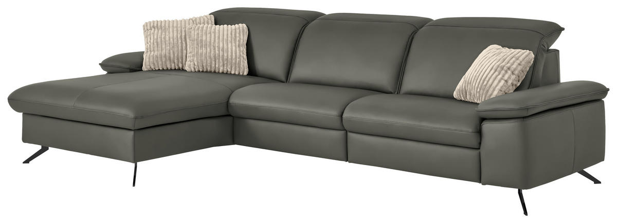 ECKSOFA  Echtleder Grau  - Schwarz/Grau, Design, Leder/Metall (169/307cm) - Beldomo Premium