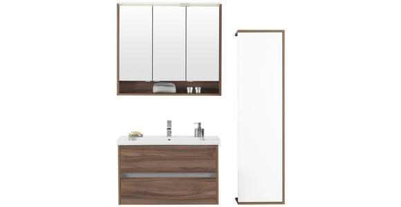 BADEZIMMER 93,2 cm  - Nussbaumfarben/Weiß, Basics, Glas/Keramik (93,2cm) - Voleo