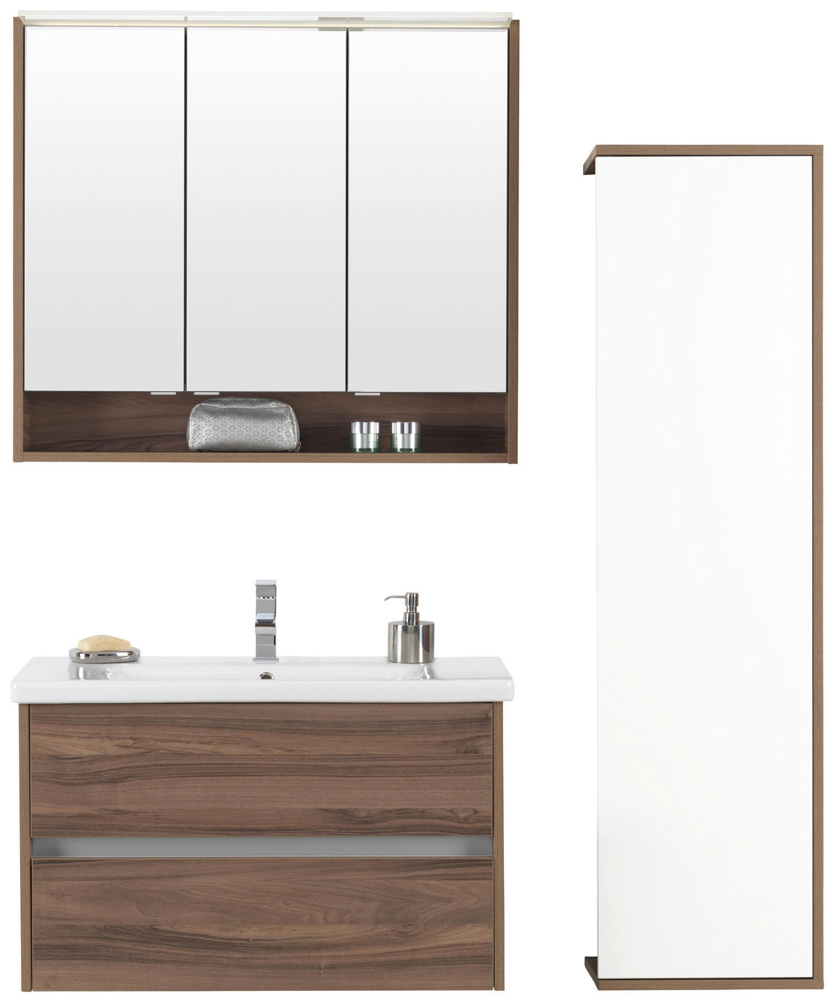 BADEZIMMER  in 93,2 cm  - Nussbaumfarben/Weiß, Basics, Glas/Keramik (93,2cm) - Voleo