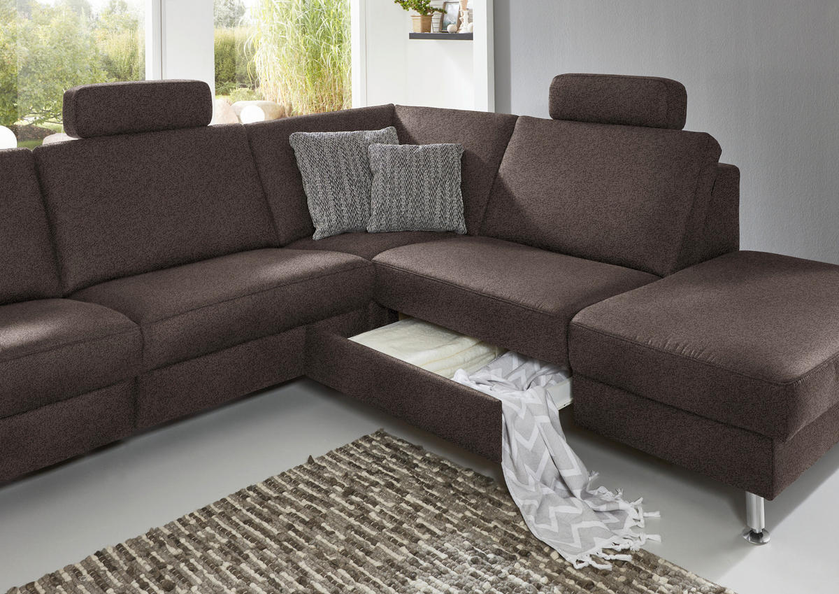 ECKSOFA in Mikrofaser Braun  - Alufarben/Braun, Design, Textil/Metall (275/242cm) - Dieter Knoll