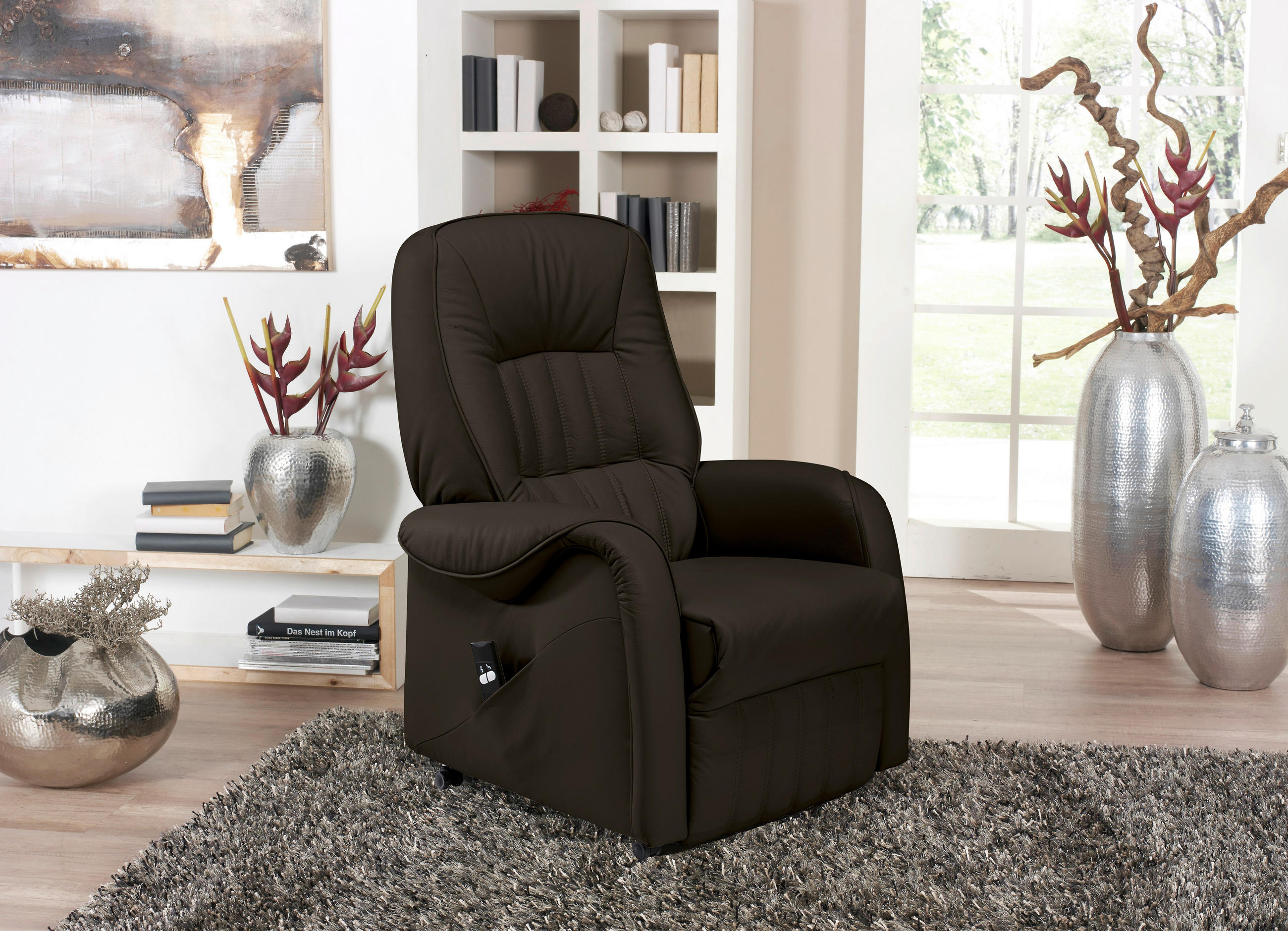 FERNSEHSESSEL  mit Relaxfunktion, Aufstehhilfe Echtleder Schwarz  - Schwarz, KONVENTIONELL, Leder (78/107/93cm) - Himolla