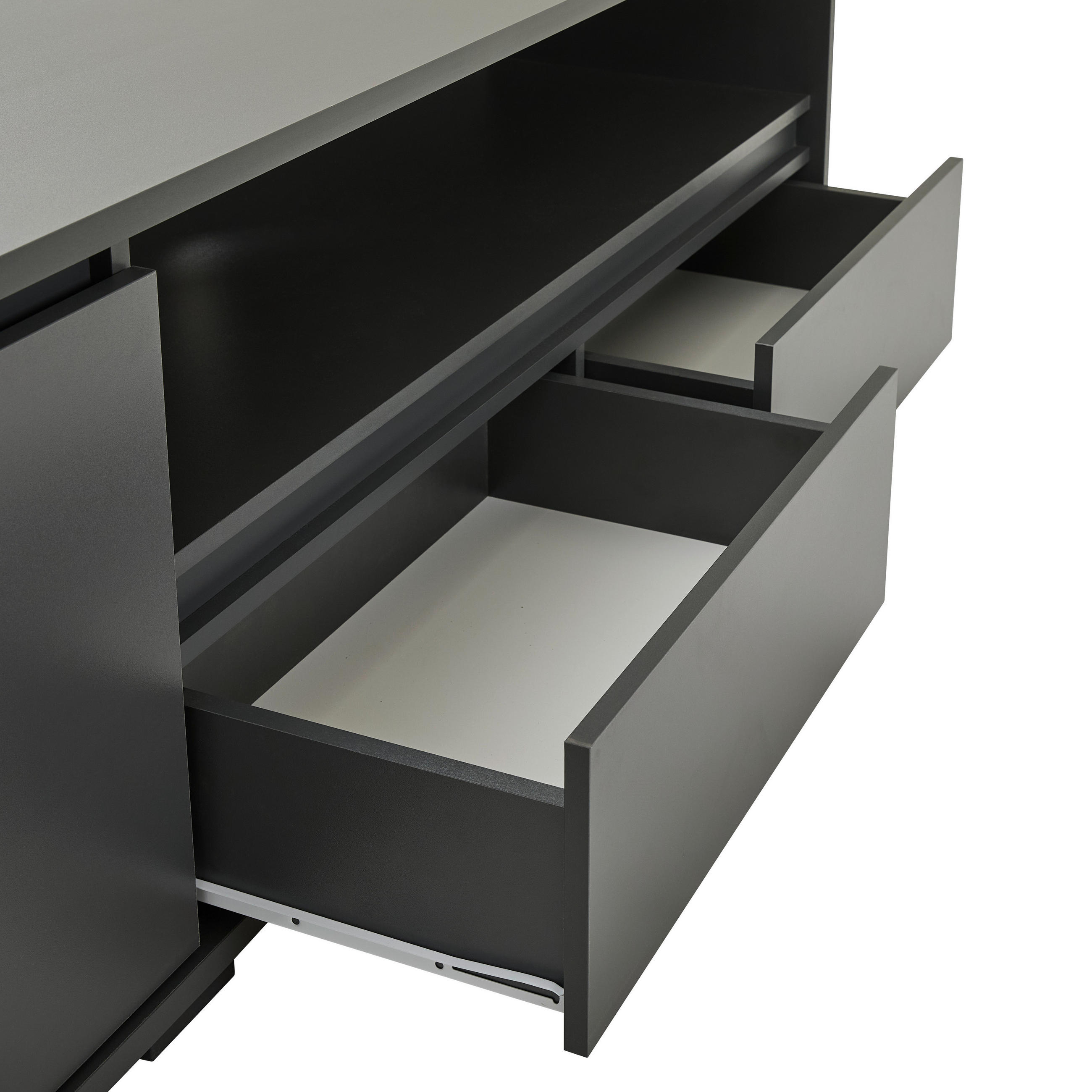 Thumbnail - Carryhome Lowboard, Anthrazit, Holzwerkstoff, 1 Fächer, 2 Schublade(n) Schubladen, 180x55x48 cm, stehend, Beimöbel erhäl...