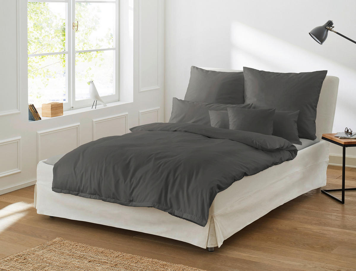 BETTWÄSCHE 2-teilig Makosatin 155/200 cm  - Anthrazit, KONVENTIONELL, Textil (155/200cm) - Irisette