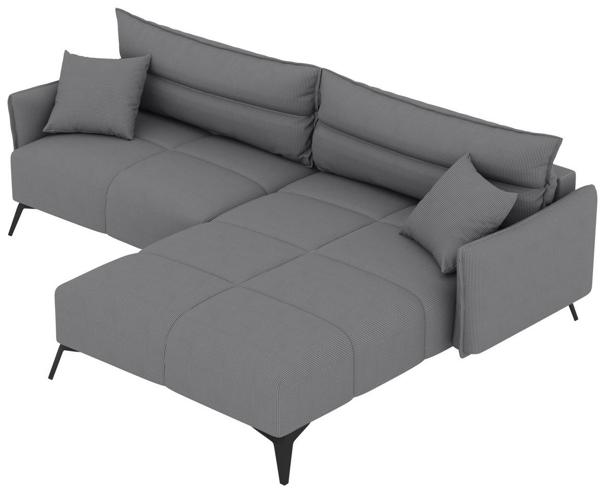 ECKSOFA in Cord Grau  253/180 cm  - Schwarz/Grau, KONVENTIONELL, Textil/Metall (253/180cm) - Carryhome
