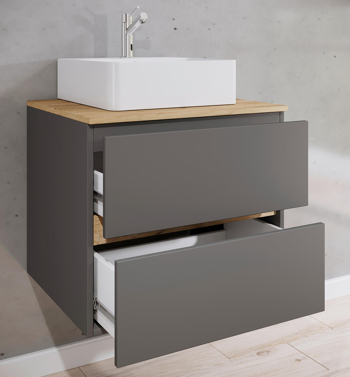 BADEZIMMER 2-teilig  in  - Honigeiche/Anthrazit, Trend, Keramik/Holzwerkstoff (60/67/51cm) - MID.YOU