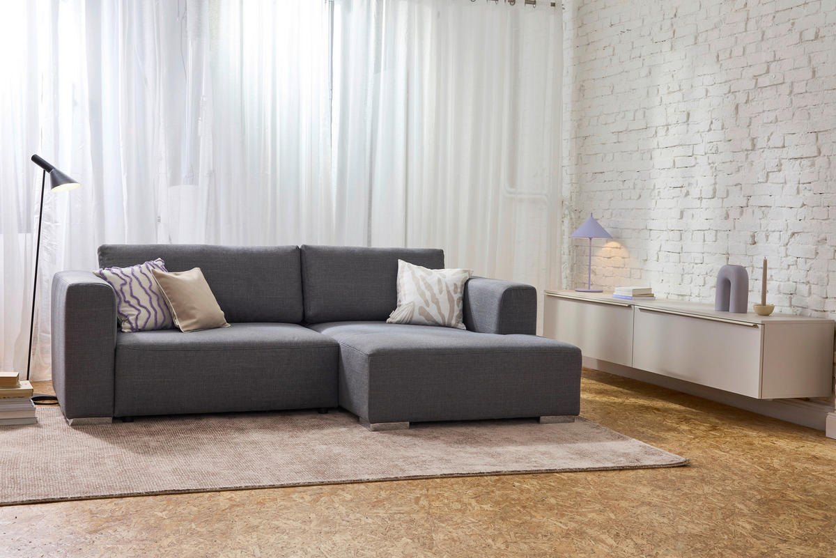 ECKSOFA inkl. Funktion Heaven Dunkelgrau Flachgewebe  - Chromfarben/Dunkelgrau, KONVENTIONELL, Textil/Metall (242/162cm) - Tom Tailor