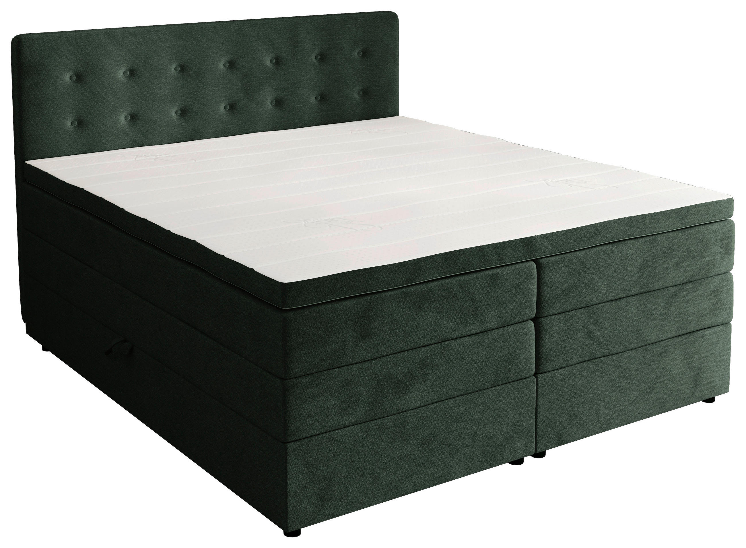BOXSPRINGBETT 200/200 cm,  in Waldgrün, gepolstertes Kopfteil, Bettkasten, Topper, Matratzen, H3 + H4 = fest + sehr fest  - Waldgrün/Schwarz, KONVENTIONELL, Kunststoff/Textil (200/200cm) - Chameo