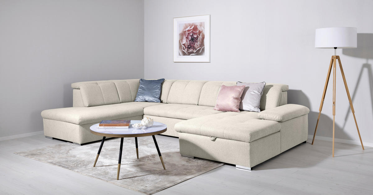 WOHNLANDSCHAFT in Beige  - Beige/Grau, Design, Textil/Metall (215/328/173cm) - MID.YOU