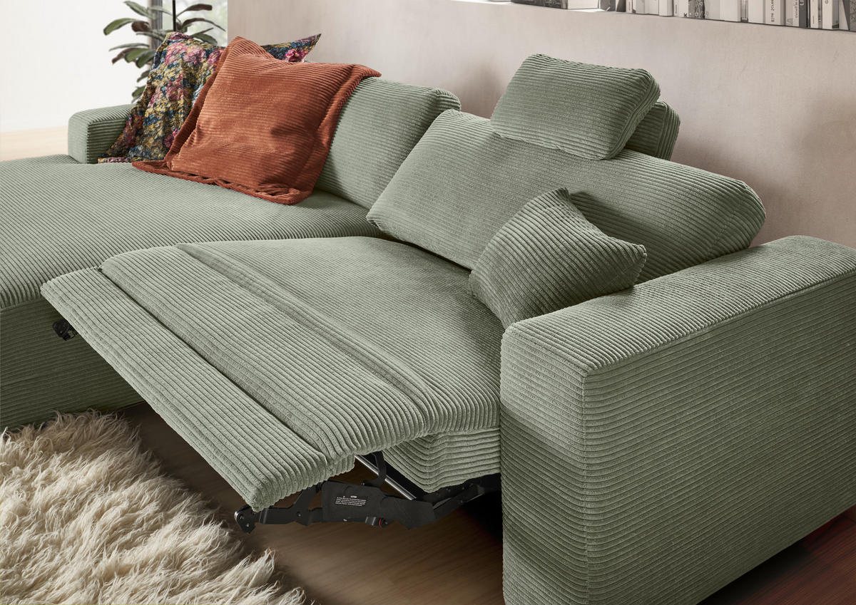 ECKSOFA in Cord Grün  - Schwarz/Grün, Design, Kunststoff/Textil (168/296cm) - Pure Home Lifestyle