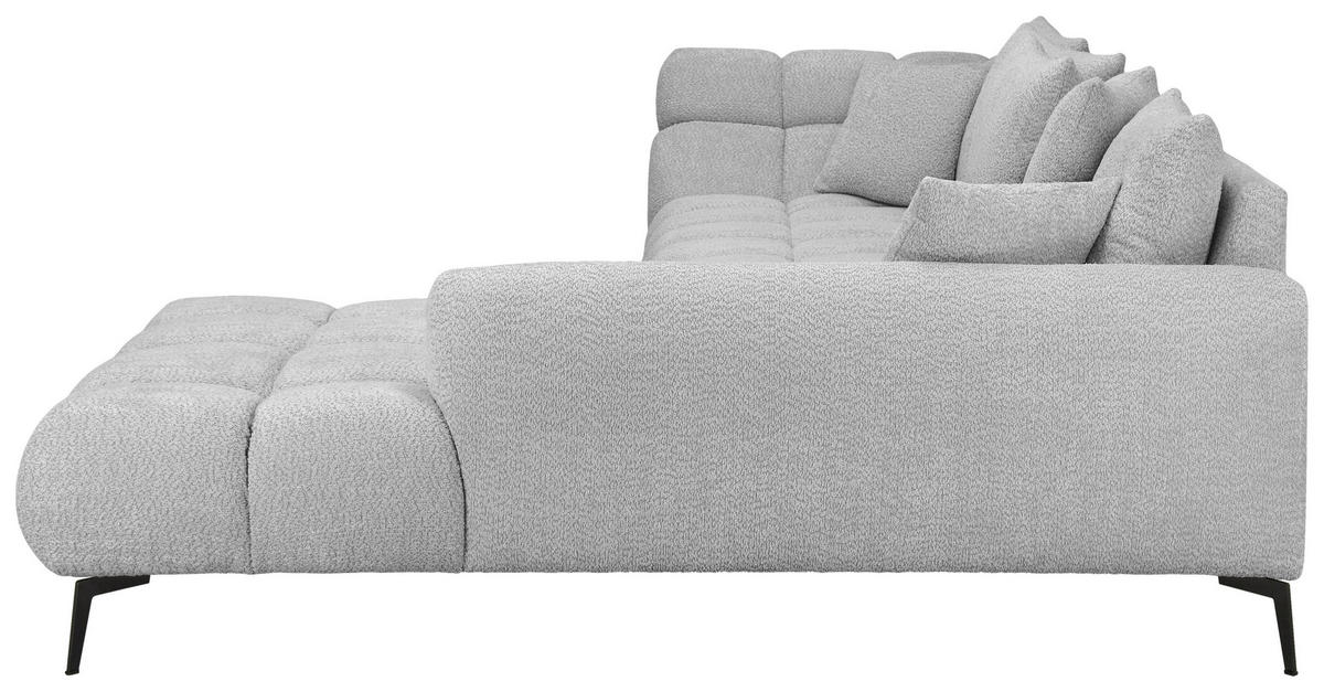 ECKSOFA 318/217 cm  in Bouclé Silberfarben Zierkissen, Rückenkissen, Rücken echt  318/217 cm  - Silberfarben/Schwarz, MODERN, Textil/Metall (318/217cm) - Carryhome