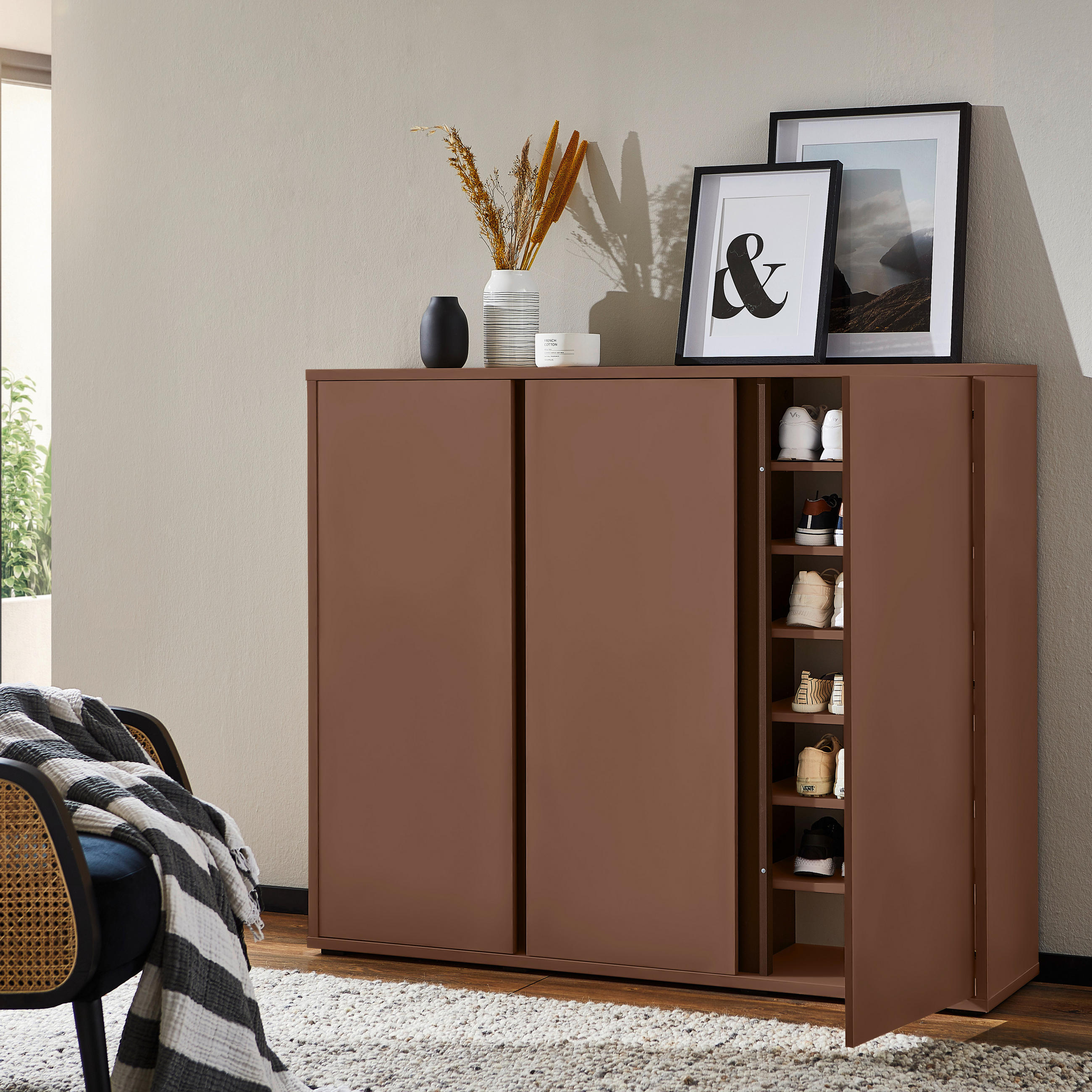 OMARA ZA ČEVLJE terakota - antracit/terakota, Design, umetna masa/leseni material (145/120/34cm) - Xora