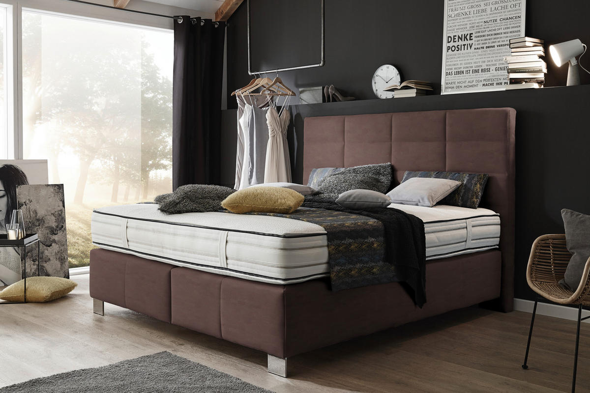 BOXSPRINGBETT 180/200 cm  in Braun  - Alufarben/Braun, KONVENTIONELL, Textil/Metall (180/200cm) - Dieter Knoll