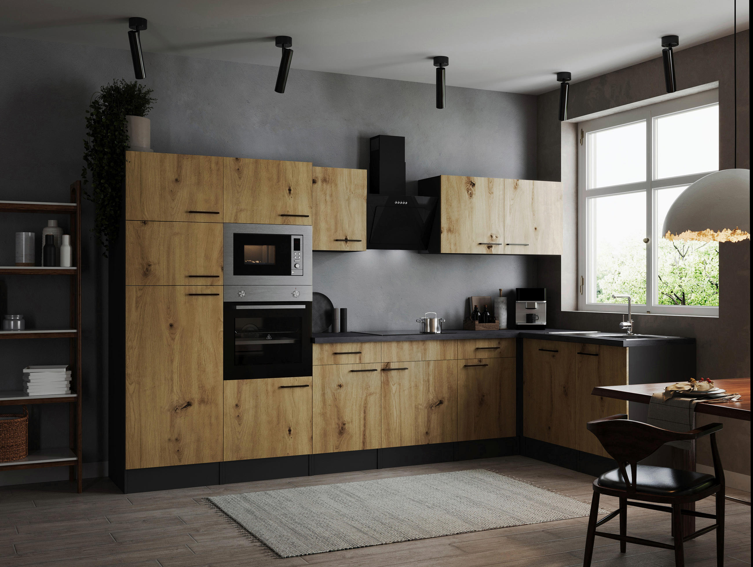 HÖRNKÖK 340/172 cm i ek Artisan - svart/grå, Design, metall/trämaterial (340/172cm) - Respekta