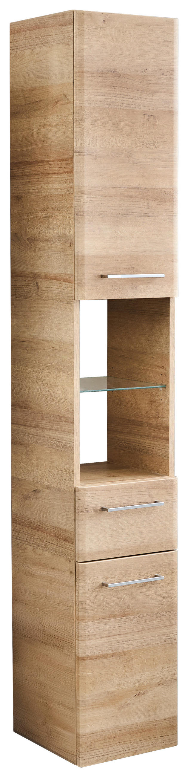 HOCHSCHRANK 30/185,5/33 cm  - Chromfarben/Eichefarben, KONVENTIONELL, Glas/Holzwerkstoff (30/185,5/33cm) - Xora