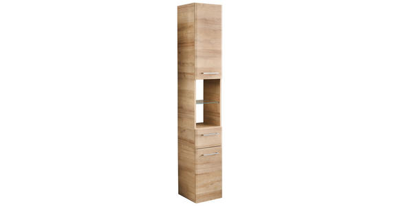 HOCHSCHRANK 30/185,5/33 cm  - Chromfarben/Eichefarben, KONVENTIONELL, Glas/Holzwerkstoff (30/185,5/33cm) - Xora