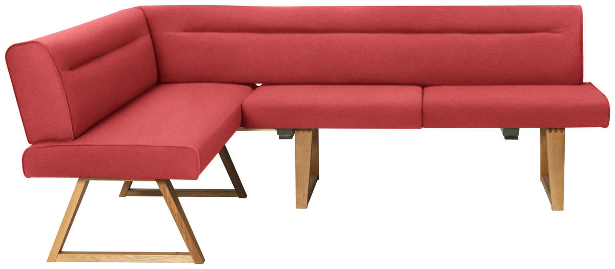 ECKBANK Holz, Textil Rot, Eichefarben  - Eichefarben/Rot, Konventionell, Holz/Textil (170/230cm) - Moderano