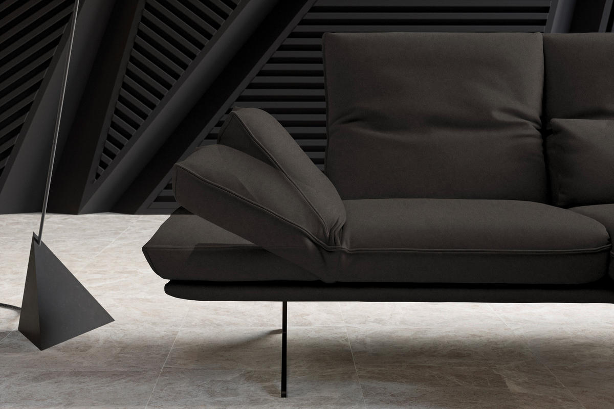 ECKSOFA in Echtleder Graubraun  - Graubraun/Schwarz, Design, Leder/Metall (210/130cm) - Dieter Knoll