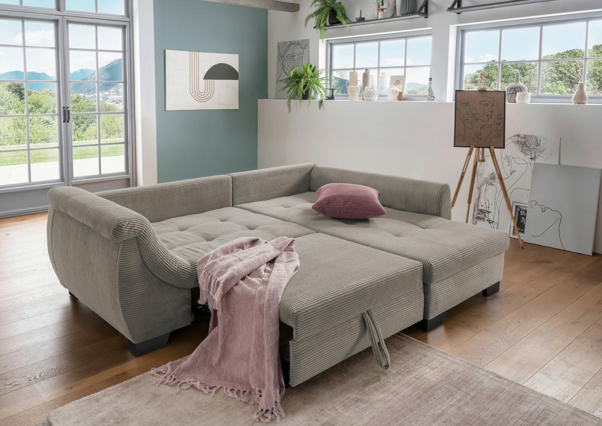 ECKSOFA Graubraun Cord  - Koralle/Graubraun, Design, Holz/Textil (250/190cm) - MID.YOU