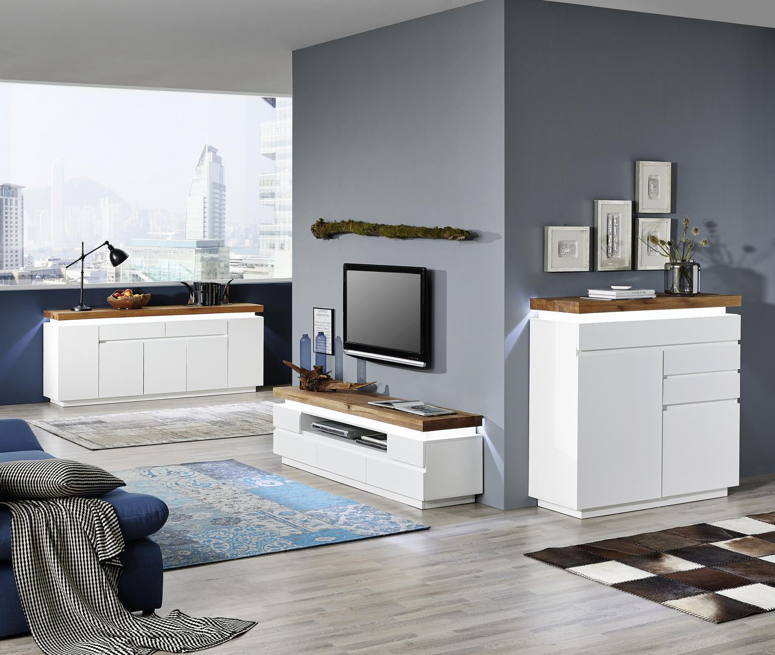 SIDEBOARD Weiß, Eichefarben - Einrichtungsbeispiel