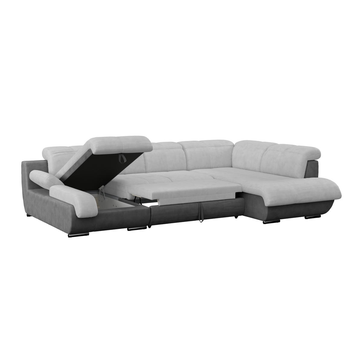 WOHNLANDSCHAFT Grau, Hellgrau, Dunkelgrau Mikrofaser  - Chromfarben/Dunkelgrau, MODERN, Textil/Metall (184/345/228cm) - MID.YOU