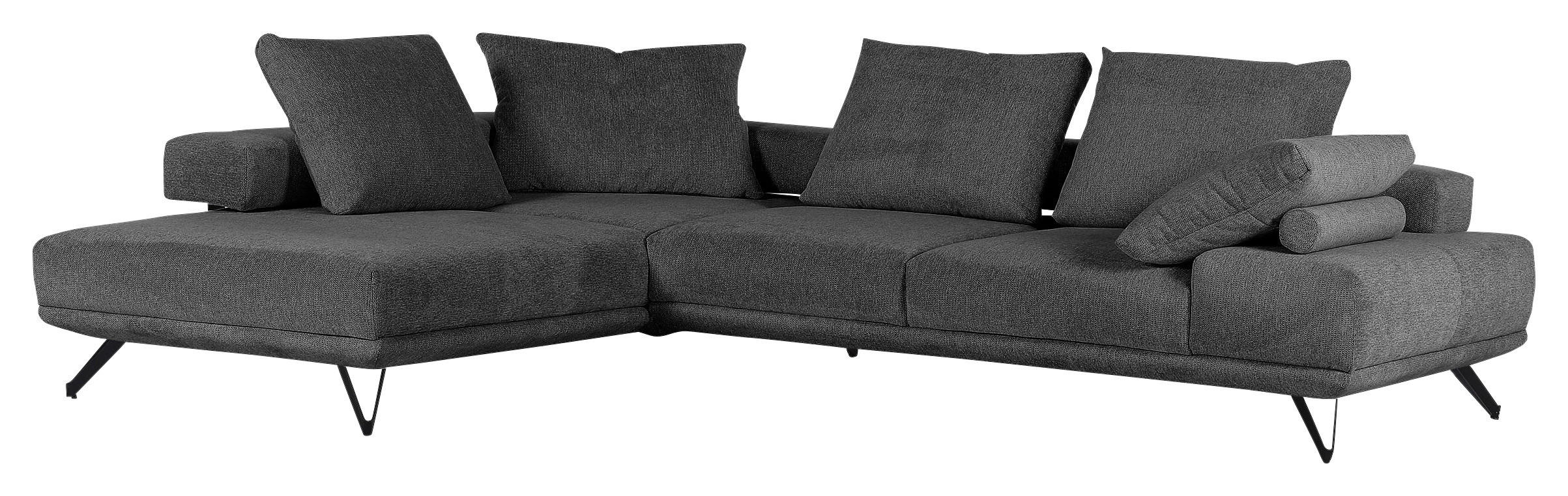 ECKSOFA in Flachgewebe Dunkelgrau  - Dunkelgrau/Schwarz, Konventionell, Textil/Metall (240/310cm) - MID.YOU