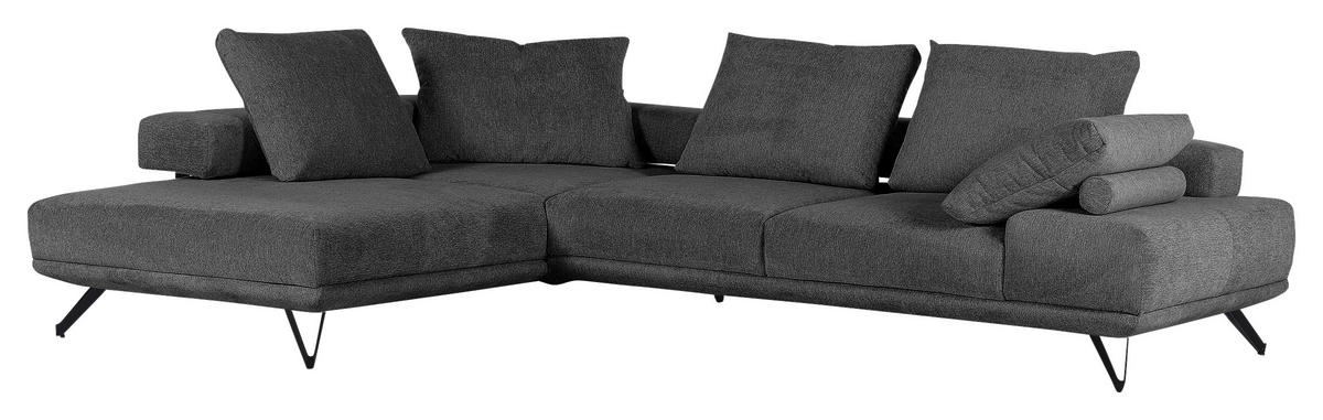 ECKSOFA in Flachgewebe Dunkelgrau  - Dunkelgrau/Schwarz, Konventionell, Textil/Metall (240/310cm) - MID.YOU