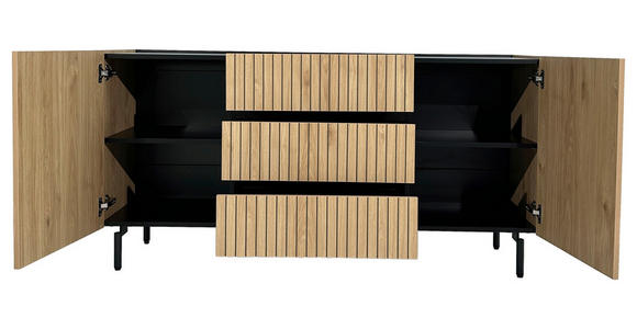 SIDEBOARD LINO in 150/75/40 cm - Eichefarben/Schwarz, Design, Holzwerkstoff/Metall (150/75/40cm) - Xora