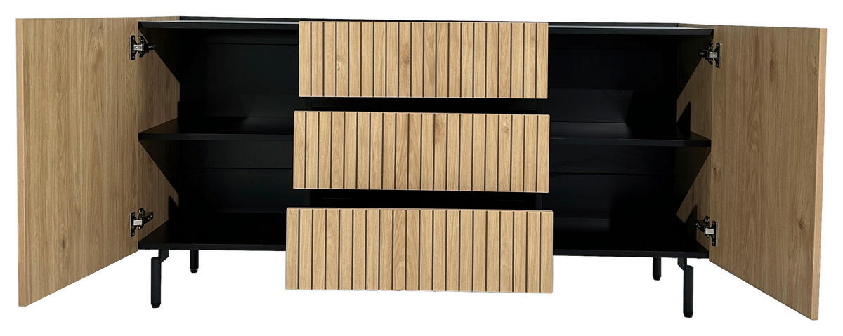 SIDEBOARD LINO  in 150/75/40 cm  - Eichefarben/Schwarz, Design, Holzwerkstoff/Metall (150/75/40cm) - Xora