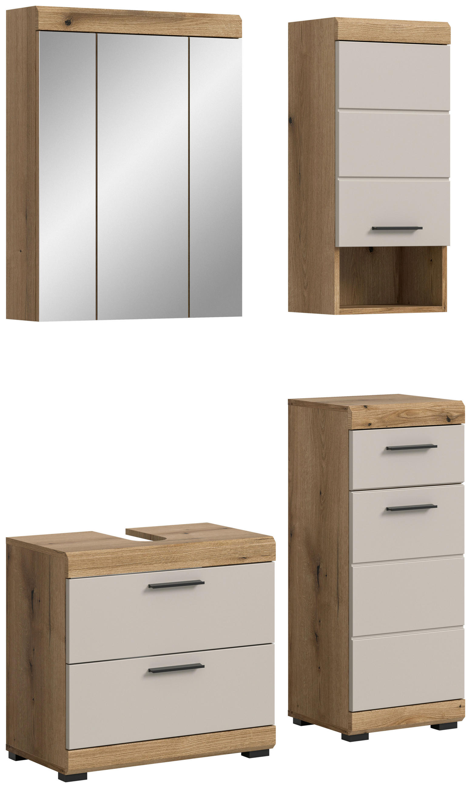 BADEZIMMER 4-teilig  in 97 cm  - Kaschmir/Schwarz, MODERN, Glas/Holzwerkstoff (97cm) - MID.YOU