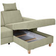 ECKSOFA Hellgrün Flachgewebe Bettkasten, Schlaffunktion, Rücken echt, Kopfstütze, Liegefläche im Originalstoff  - Buchefarben/Hellgrün, KONVENTIONELL, Holz/Textil (241/166cm) - Carryhome