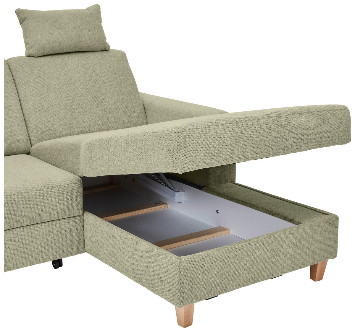 ECKSOFA Hellgrün Flachgewebe  - Buchefarben/Hellgrün, KONVENTIONELL, Holz/Textil (241/166cm) - Carryhome