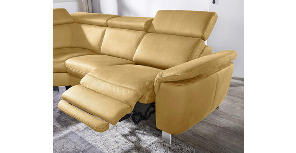 ECKSOFA in Flachgewebe, Mikrofaser Bernsteinfarben  - Beige/Bernsteinfarben, Design, Textil/Metall (242/271cm) - Cantus