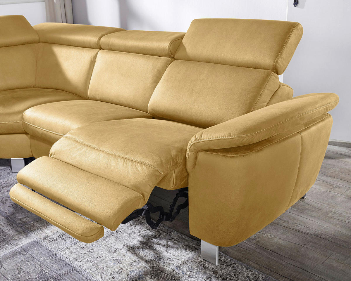ECKSOFA in Flachgewebe, Mikrofaser Bernsteinfarben  - Beige/Bernsteinfarben, Design, Textil/Metall (239/271cm) - Cantus