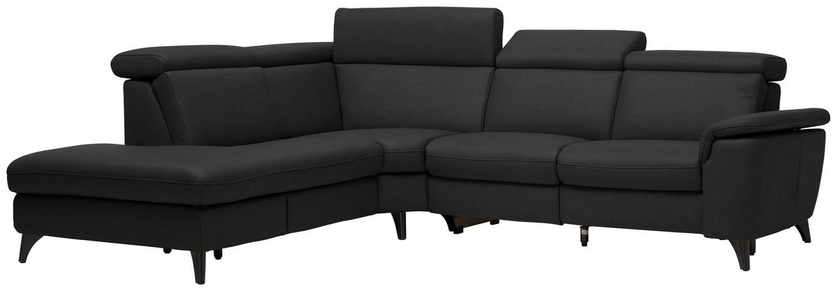 ECKSOFA in Echtleder Schwarz  - Schwarz, Design, Leder/Metall (239/285cm) - Cantus