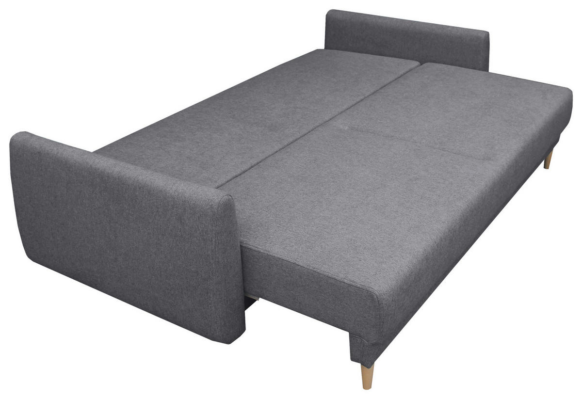 SCHLAFSOFA  mit Liegefunktion, Schlafen auf Sitzhöhe, Rücken echt Webstoff Grau  - Buchefarben/Grau, KONVENTIONELL, Holz/Textil (220/90/95cm) - Carryhome