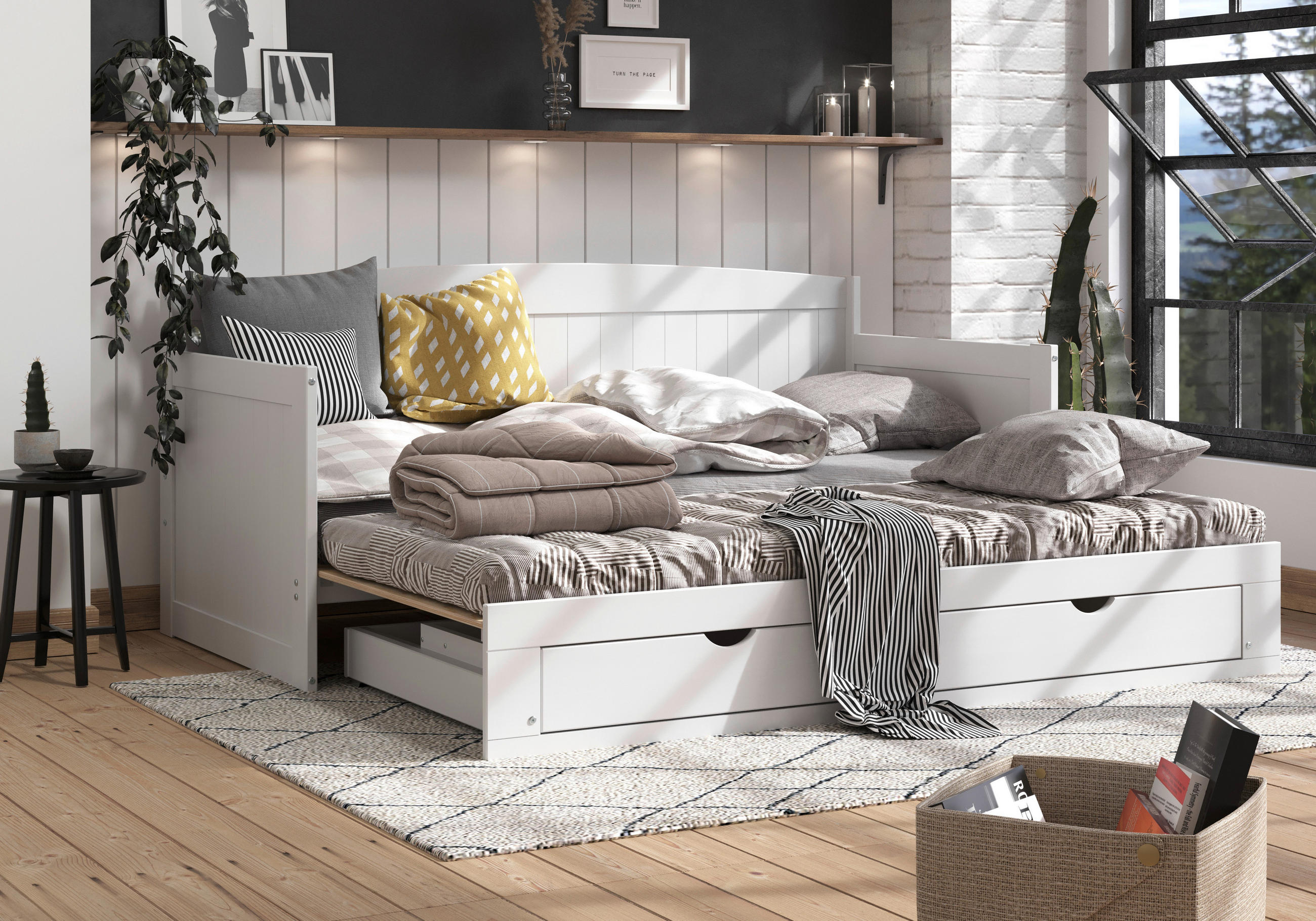 AUSZIEHBETT 200/100-236 cm  in Weiß  - Naturfarben/Weiß, MODERN, Holz/Holzwerkstoff (200/100-236cm) - MID.YOU