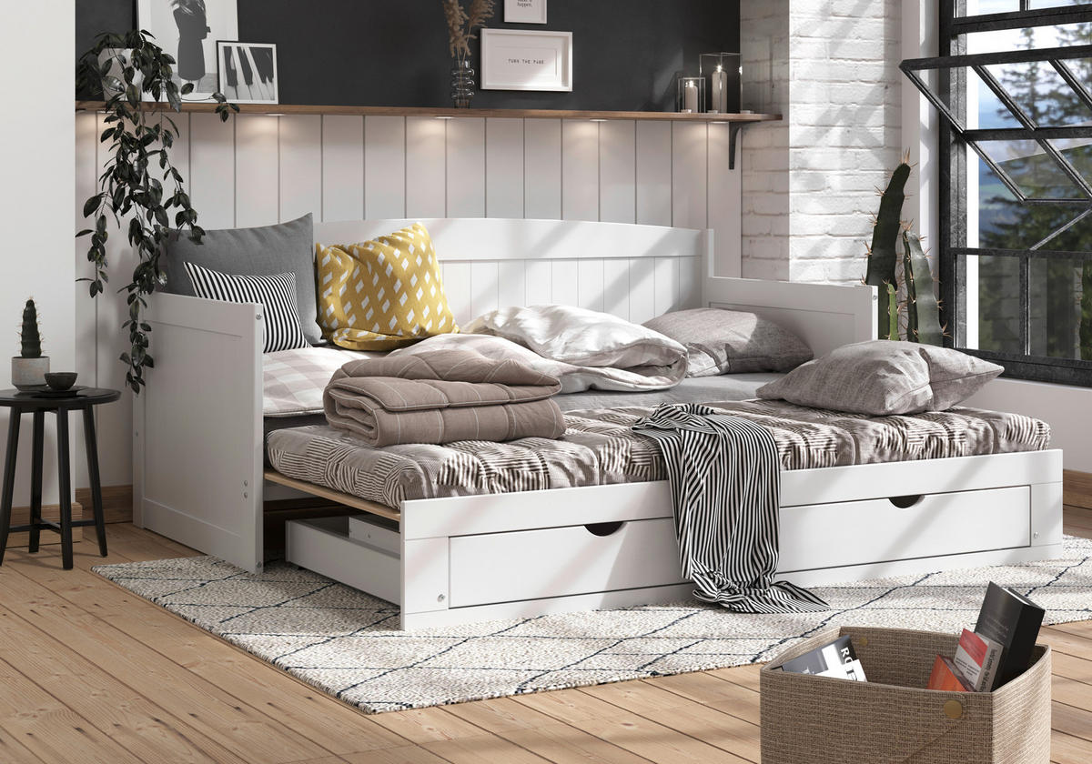 AUSZIEHBETT 200/100-236 cm  in Weiß  - Naturfarben/Weiß, MODERN, Holz/Holzwerkstoff (200/100-236cm) - MID.YOU