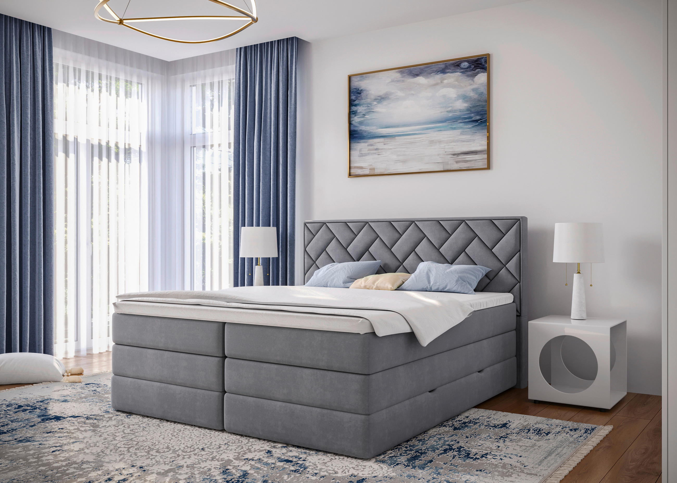 BOXSPRINGBETT 180/200 cm,  in Silberfarben, Bettkasten, Topper, H2 + H3 = mittel + fest  - Silberfarben/Schwarz, Modern, Holzwerkstoff/Kunststoff (180/200cm) - Livetastic