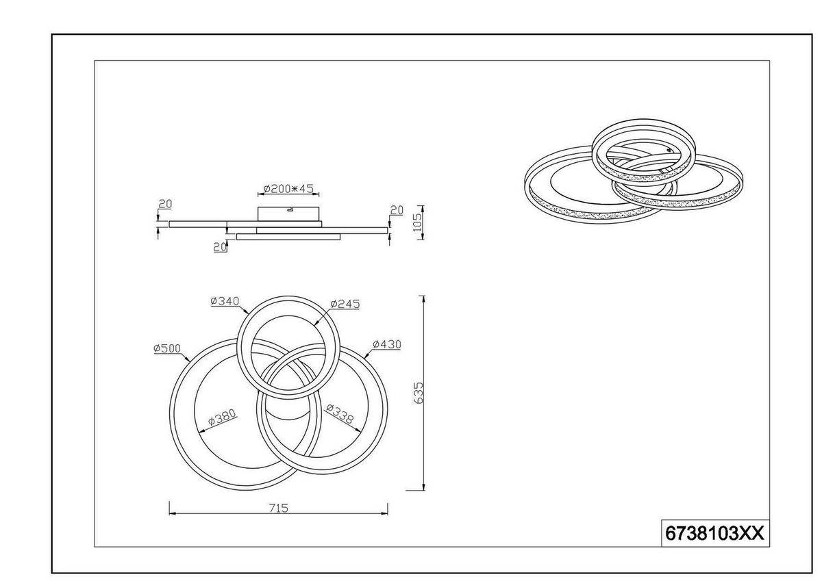 LED-DECKENLEUCHTE Granada 71,5/63,5/10,5 cm  - Goldfarben/Schwarz, Design, Kunststoff/Metall (71,5/63,5/10,5cm) - Novel