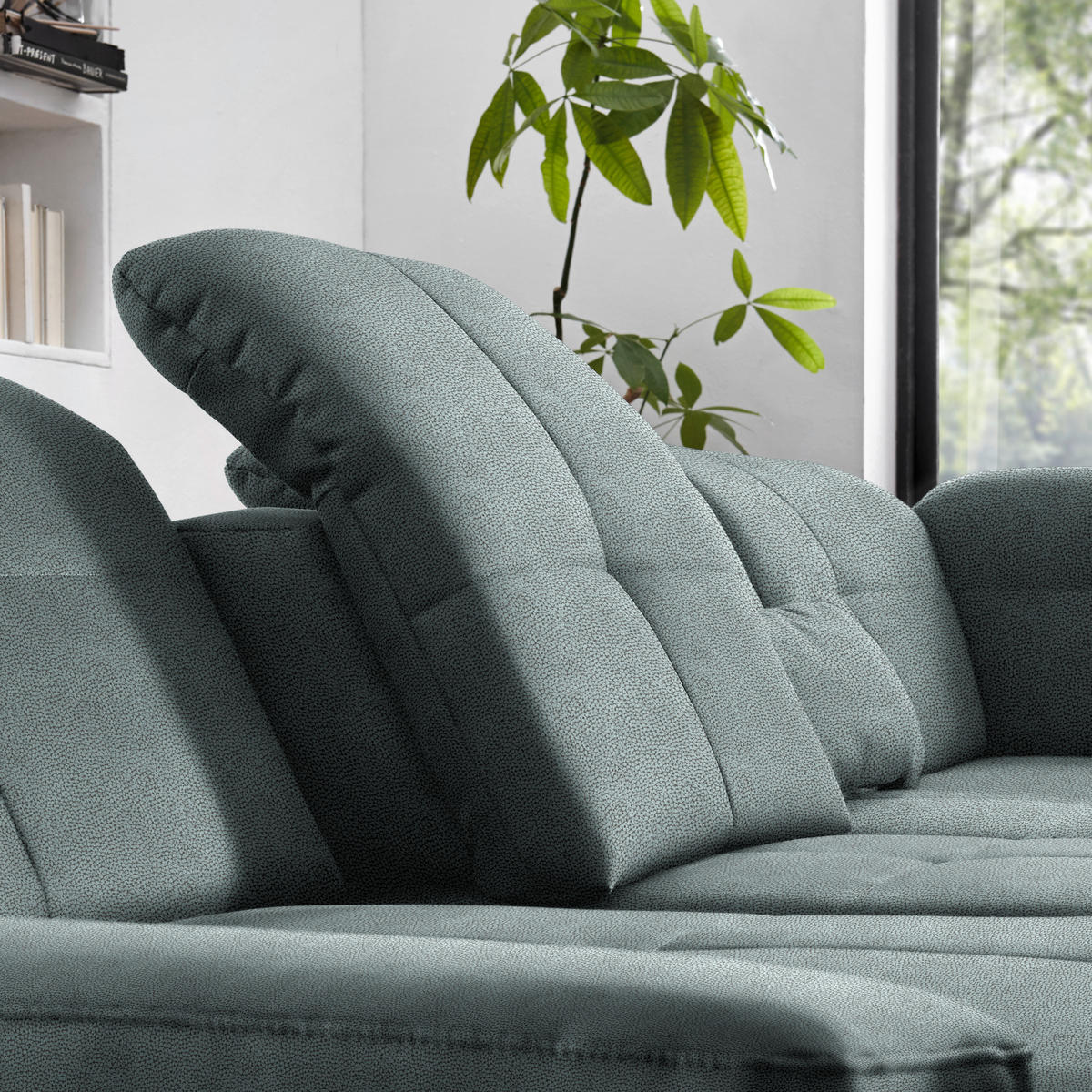 WOHNLANDSCHAFT Mikrofaser Blaugrau  - Chromfarben/Blaugrau, Design, Textil (195/371/260cm) - Beldomo Style