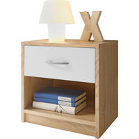 NOČNA OMARICA, bela, hrast sonoma  - bela/barve aluminija, Konvencionalno, umetna masa/leseni material (39/41/28cm)