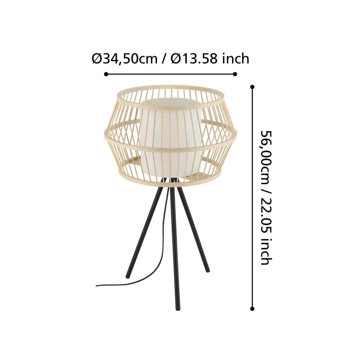 TISCHLEUCHTE 34,5/56 cm   - Schwarz/Naturfarben, Natur, Holz/Textil (34,5/56cm) - Eglo