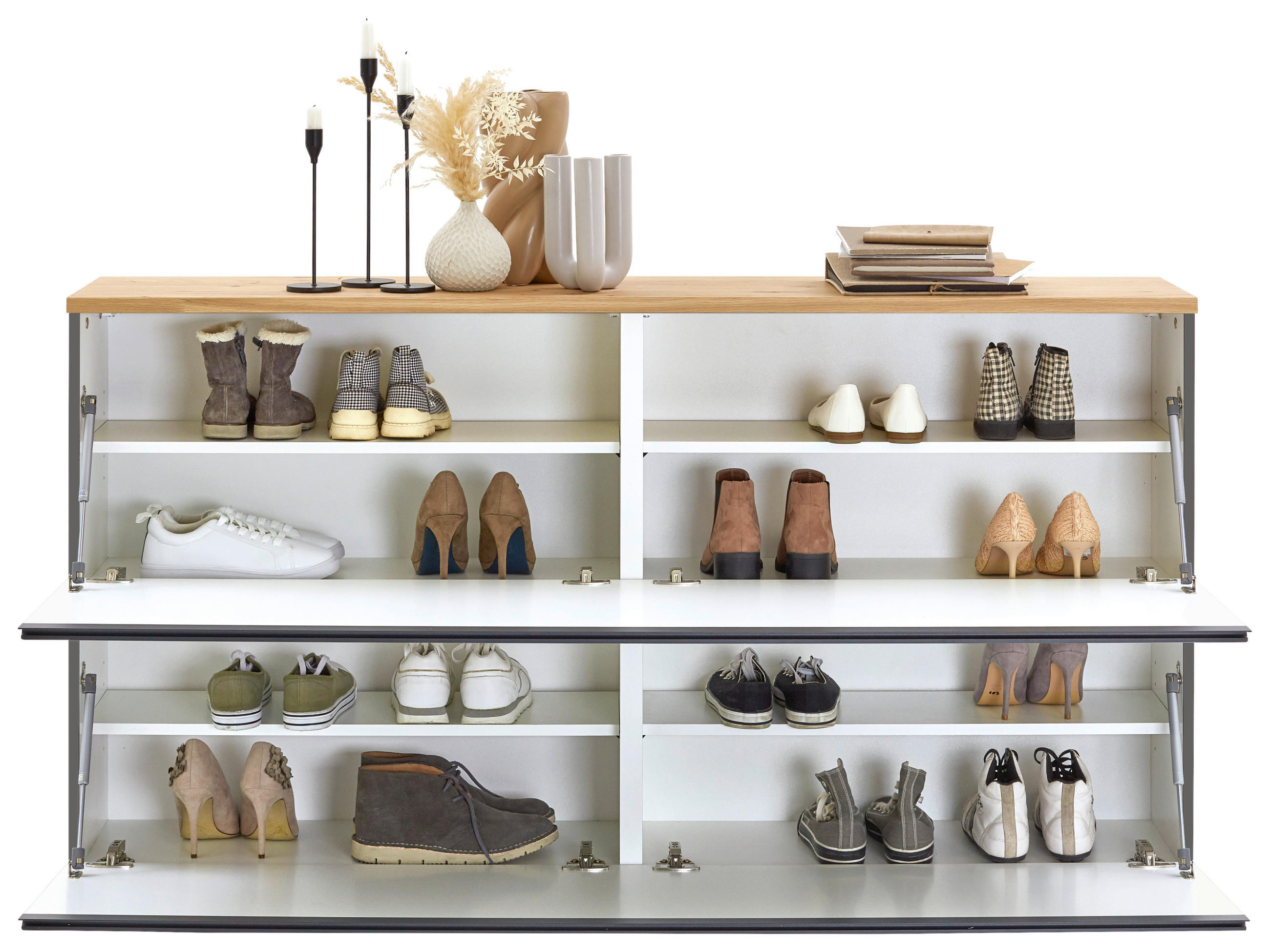 Thumbnail - Dieter Knoll Hängeschuhschrank, Grau, Eiche, Holzwerkstoff, Balkeneiche, furniert, 4 Fächer, 160x83x31 cm, Made in Germa...